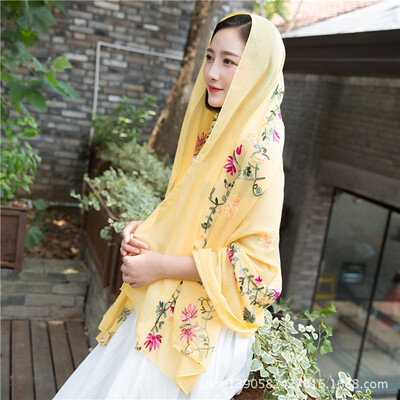 

2018 explosion models autumn&winter flowers embroidery cotton&linen scarf bib literary national wind embroidery sunscreen shawl scarves
