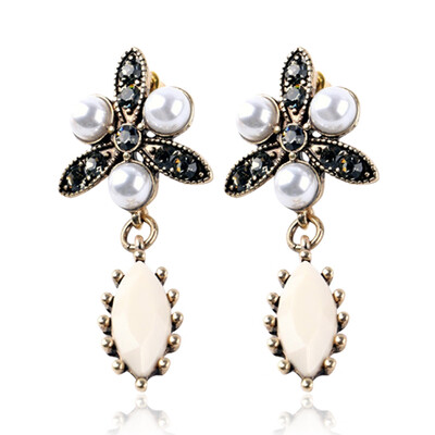 

1 Pair Women New Chic Black Flower Pearl Pendant Ear Studs Drops Dangle Earrings