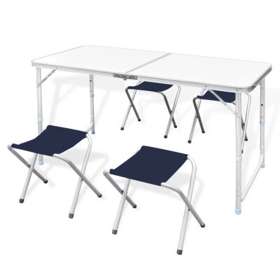 

Foldable Camping Table Set with 4 Stools Height Adjustable 472"x236