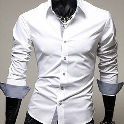 

Mens Long Sleeve Slim Fit Dress Shirt Business Work Luxury Formal Casual T-shirt