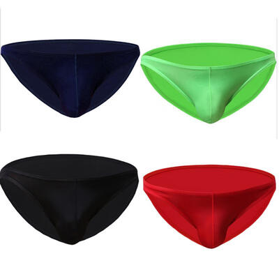 

4 Pack Mens Briefs Basic Silk Underwear Red Black Green Dark Blue
