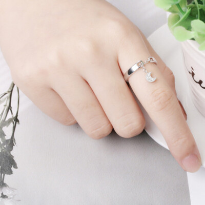 

Cute Moon Silver Rings For Women Gift Tiny Star Ring Jewelry Wedding Party Female Finger Rings