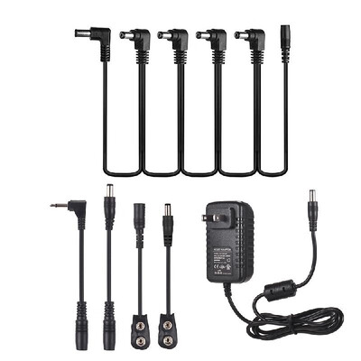 

Guitar Effects Power Supply Adapter DC 9V 1A with 5-Way Topology Cable Reversed Polarity Cables Battery Clip Cables