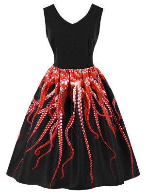 

Vintage 3D Octopus Print Fit&Flare Dress