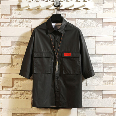 

Tailored Mens Casual Fashion Military Pure Color Pocket Three Quarter Sleeve Shirt Tops