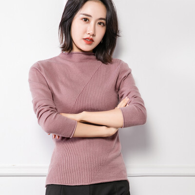 

QIANMUCHUN female curled half-high collar cashmere sweater fashion 5786