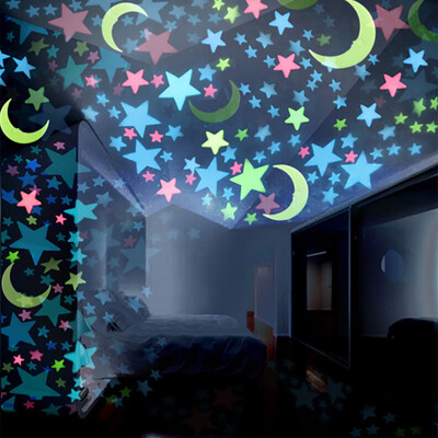 

Gobestart 100PC Kids Bedroom Fluorescent Glow In The Dark Stars Moons Wall Stickers