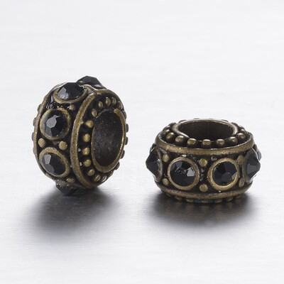 

Alloy European Beads with Rhinestone Large Hole Beads Rondelle Jet 10115x6mm Hole 5mm