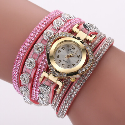 

Duoya brand womens fashion watch fashion diamond love head bracelet bracelet full diamond winding quartz watch