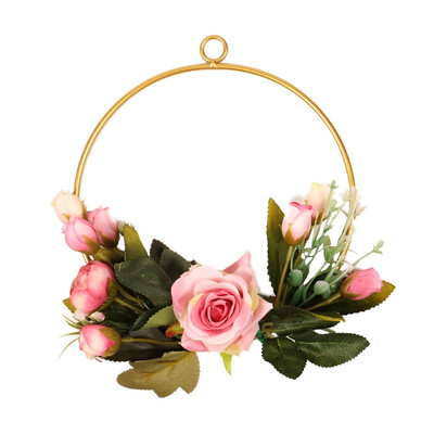 

New Geometric Design Metal Frame Artificial Flowers Garland Pendant Faux Floral Hanging Wreath For Wall Window Wedding Home Decor
