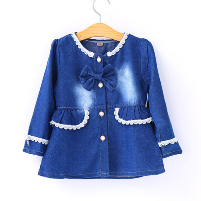 

Toddler Kids Baby Girl Long Sleeve Bow Lace Denim Princess T shirt Tops Clothes