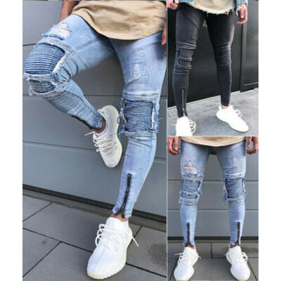 

Mens Fashion Casual Jeans Slim Fit Ripped Denim Pants Skinny Straight Trousers