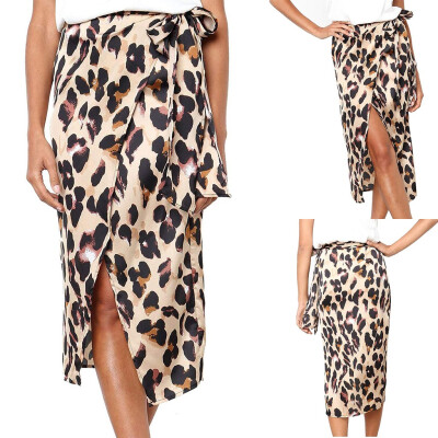 

Roseonmyhand Leopard Print Vintage Long Womens Casual High Waist Pleated Skirt