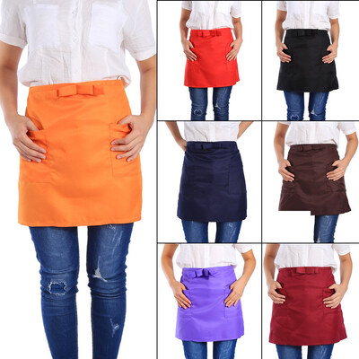 

Greensen 7 Solid Colors Half-Length Polyerter Apron Unisex Bowknot type With Pockets For Waiter Waitress