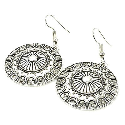 

2010Vintage Silver Big Flower Drop Earrings for Women Ethnic Punk Earring Statement Jewelry