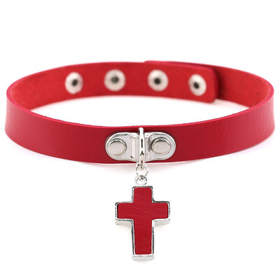 

Gothic Cross Pendant Faux Leather Choker Adjustable Women Necklace Gift Jewelry