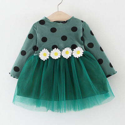 

Toddler Kids Baby Girls Sunflower Patchwork Princess Party Dot Tulle Dress
