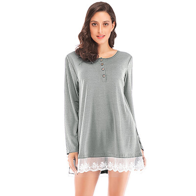 

Nomeni Women Spring Long Sleeve O Neck Lace Patchwork T Shirt Pullover Tops Blouse