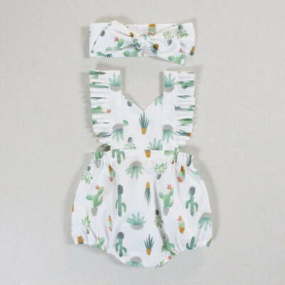 

Newborn Infant Baby Girl Cotton Romper Jumpsuit Bodysuit Headband Clothes Outfit
