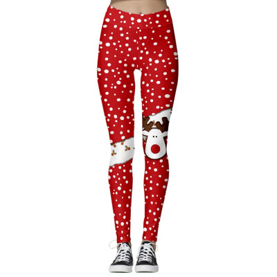

Fashion Women Christmas Elk Printing Wave point Tight Nine points leggings Sweatpants
