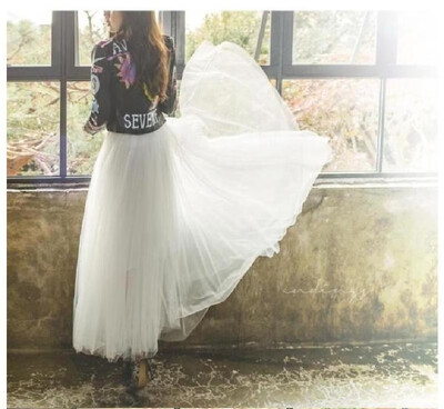 

Spring&summer fashion mesh half-length skirt high waist a word fairy long skirt in the long paragraph pleated skirt puff skirt