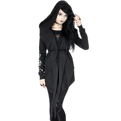 

Irregular Women Black Hooded Coat Punk Gothic Cosplay Steampunk Jacket Overcoat
