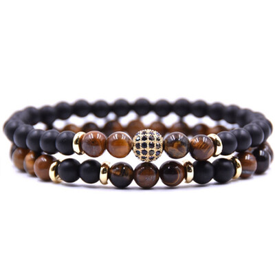 

6 mm scrubbing Agate Micro Inlay Copper Bracelet Black Zircon Elasticity Hand Cord Suit