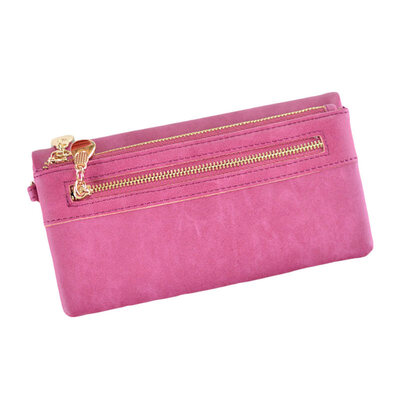 

Lady Simple Solid Color Matte Wallet Multi-slot Faux Leather Wristlet Long Purse