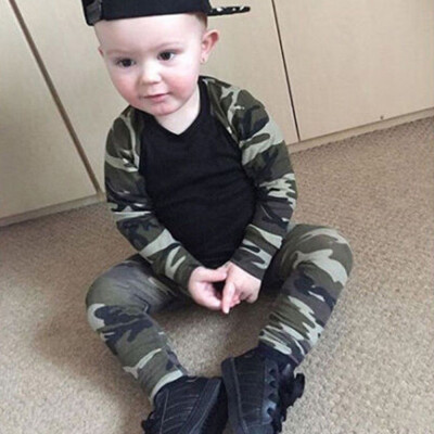 

Camouflage Newborn Baby Boys Toddler Hooded Tops Long Pants Outfits Set Clothes