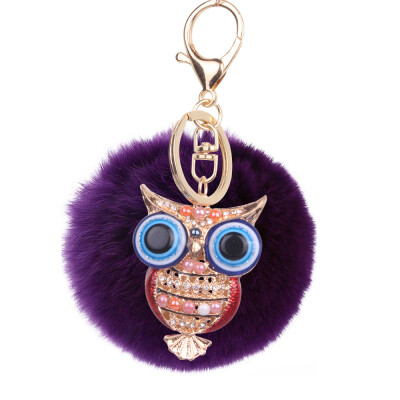 

8cm Rex Rabbit Fur Ball Owl Keychain Cute Animal Lady Bag Mobile Phone Pendant