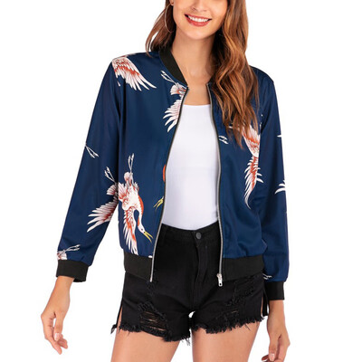 

Women Printing Baseball Uniform Zipper Jacket Casual Bomber Jacket Coat Outwear