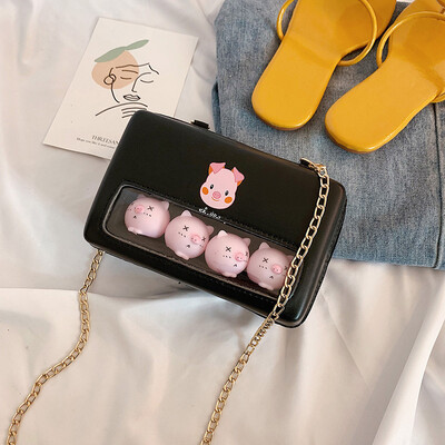 

2019 new cartoon cute pig bag casual child girl shoulder bag fashion chic chain messenger bag