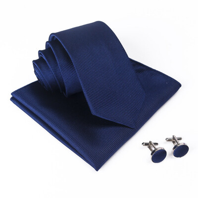

Solid color thread tie set mens cufflinks square scarf tie three-piece suit suit dress with essential tie