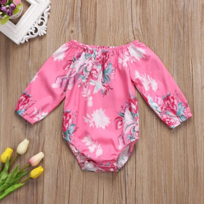

Toddler Newborn Baby Girls Long Sleeve Floral Romper Off-Shouder Jumpsuit Outfit Clothes