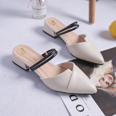 

Coarser sandals woman 2019 summer new non-heel lazy shoes wearing Muller shoes middle heel Baotou half slipper girl