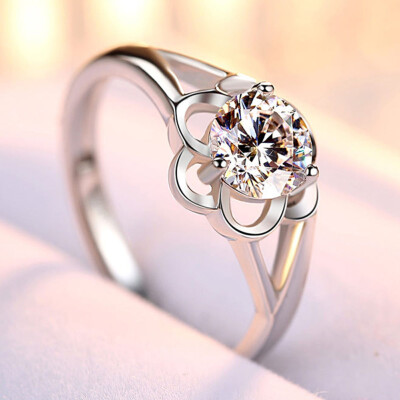 

Women Elegant Openings Adjustable Ring Silver Crystal Flower Ring Wedding Diamond Rings