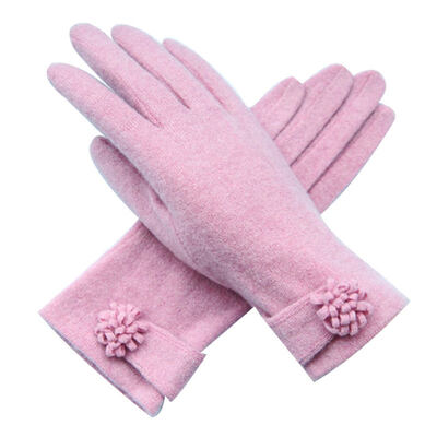 

Autumn Winter Fashion Ladies Solid Color Flower Faux Cashmere Soft Warm Gloves