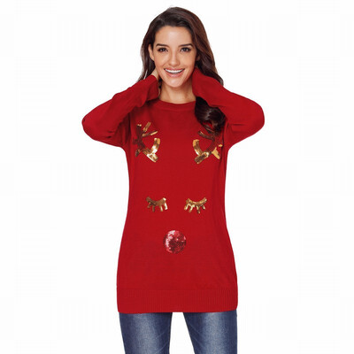 

round neck long sleeve sequined pullover sweater