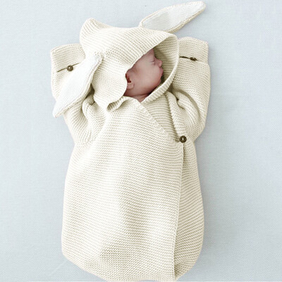 

Newborn Baby Knitting Hooded Swaddle Rompers Bunny Ear Wraparound Sleeping Bag Swaddling Blanket