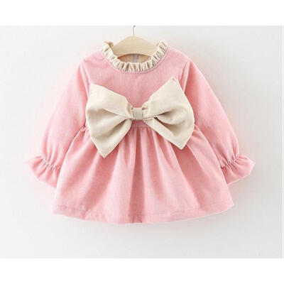 

Newborn Kid Baby Girl Long Sleeve Bowknot Princess Party Dress Winter Warm Clothes