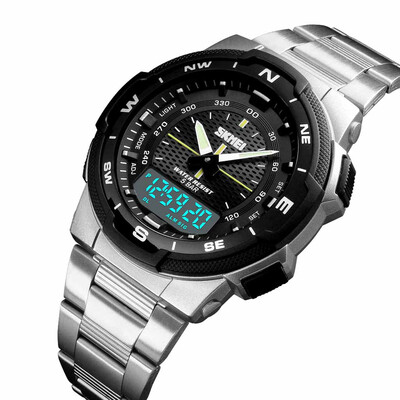 

Gobestart SKMEI Casual Fashion Business Watch Double Display Steel Belt Mens Watch