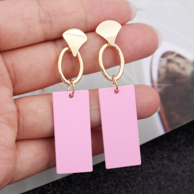 

EK741 Korean Candy Color Geometric Rectangular Pendant Drop Earrings for Women Spray Painted Long Exaggerated Brincos Pendientes