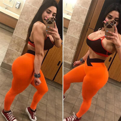

81099 Europe&the United States wind 2019 cross-border explosion models orange running fitness yoga pants tight high waist legg