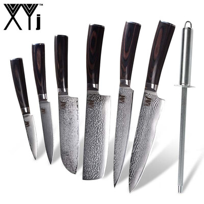 

XYj VG10 Damascus Steel Knife High Grade Damascus Kitchen Knives 73 Layers Of Damascus Knife Sharpener Bar