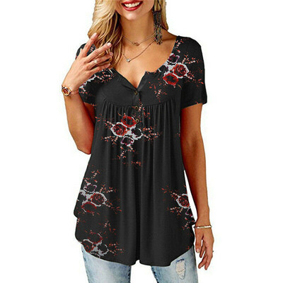

Womens Summer Floral V Neck Blouses Loose Baggy Tops Tunic T Shirts Plus Size