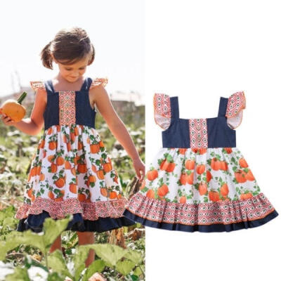 

Toddler Girl Princess Dress Kid Baby Party Wedding Bridesmaid Tulle Tutu Dresses Pumpkin Print