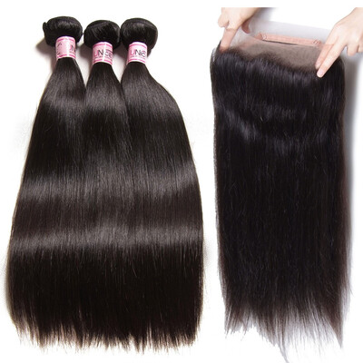 

UNice 8A Malaysian Straight Hair Bundles with 360 Lace Frontal Closure