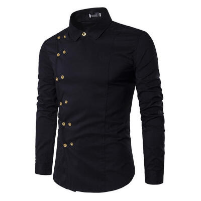 

Fashion Gold Double Breasted Mens Shirt Casual Slim Long Sleeve Base Shirt Tops