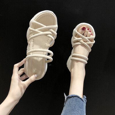 

Two women wear sandals Joker muffin thick bear sports fairy wind fashion slippers