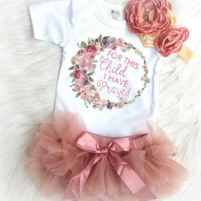 

US Newborn Baby Girl Cotton Tops Romper Princess Party Tulle Skirts Dress Outfit